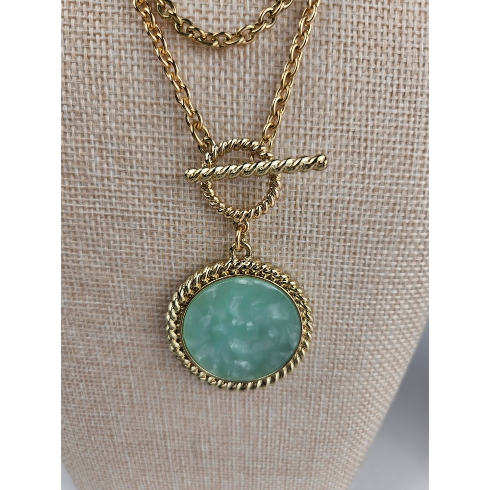 Monet 5 Pc Mint Green Cabochon Gold Tone Set Necklaces Bracelet Earrings WOW! - Picture 6 of 13